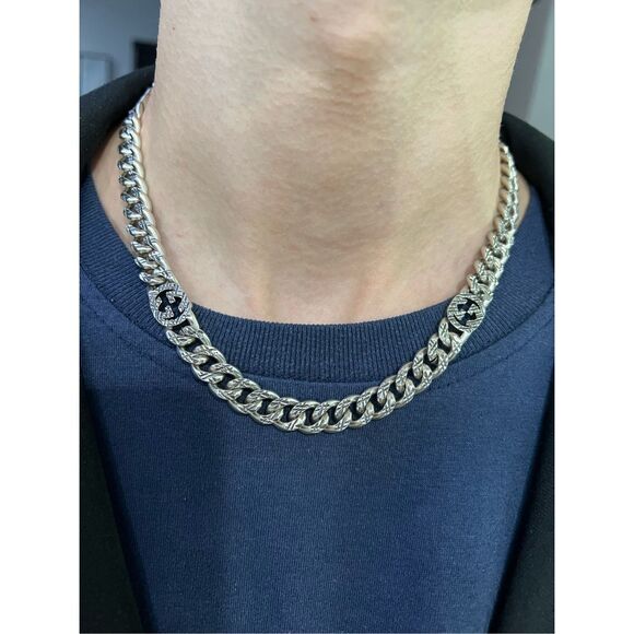 Gucci double g chain link silver tone necklace unisex - Picture 1 of 6